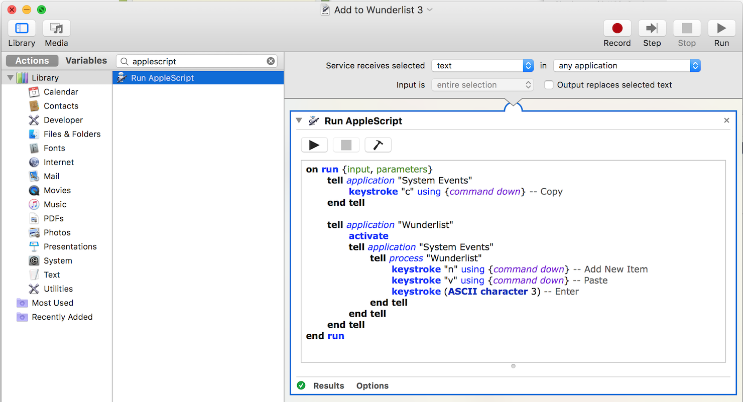 Automator Service Setup