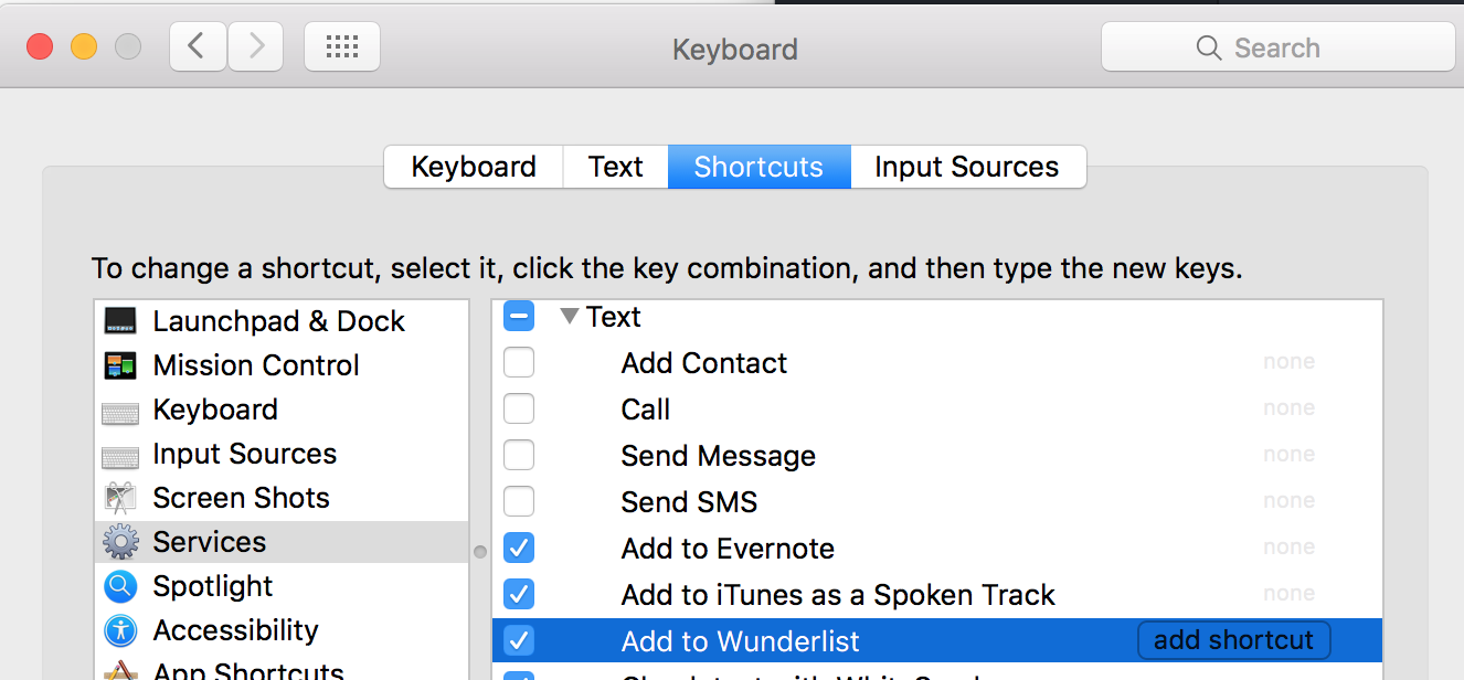 Wunderlist Keyboard Shortcut