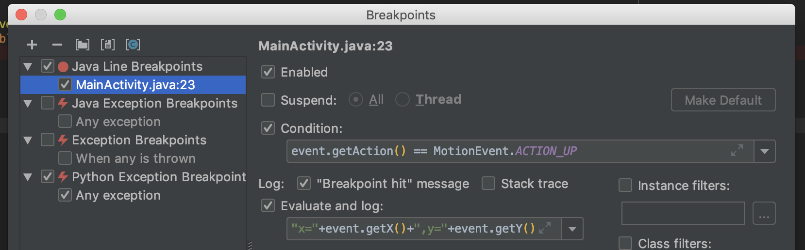 breakpoint options